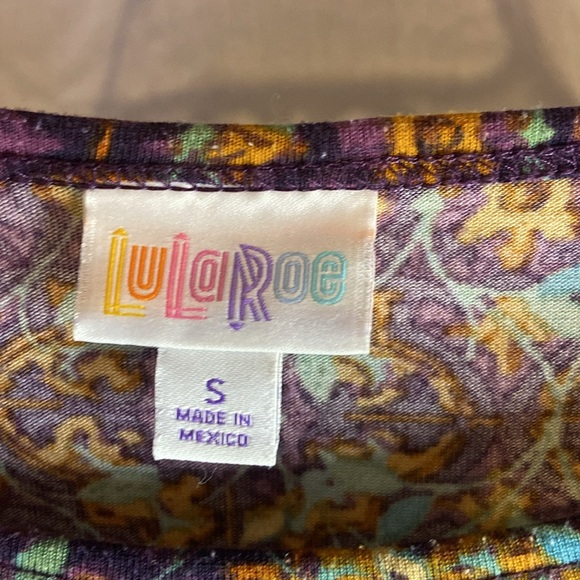 EUC women’s LuLa Roe shirt dress purple green yellow - Picture 2 of 3